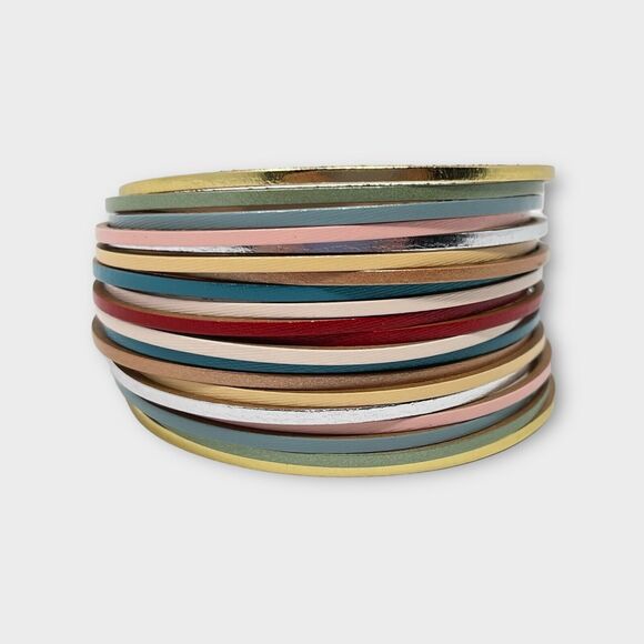 Leather Bracelet Multilayer Multicolor Wide Wrap Clasp Bracelet Rainbow - Picture 5 of 7